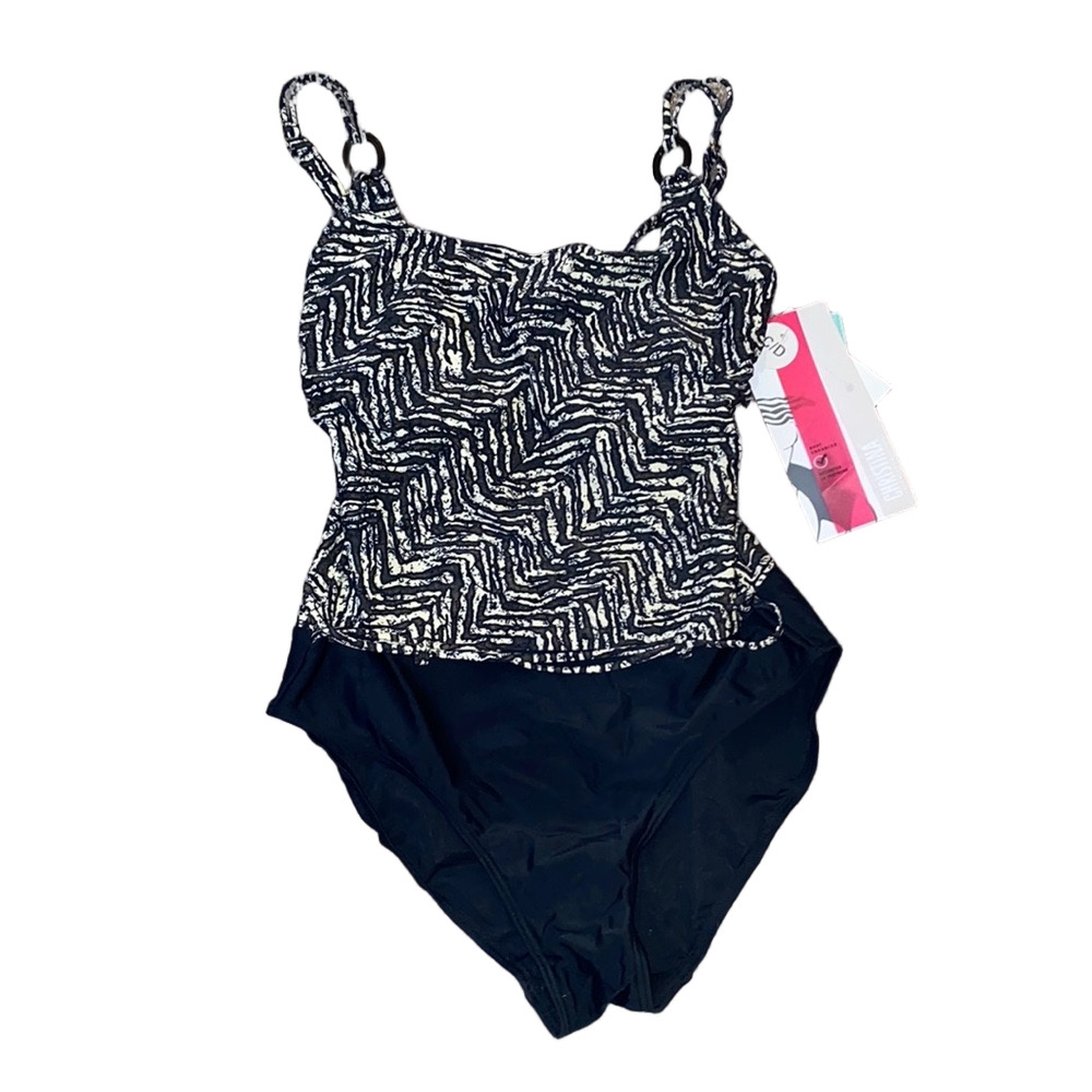 Christina Black White Zebra Bust Enhanced Underwire One Piece Swimsuit SIZE 10D